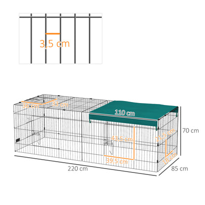 Modular Steel Enclosure with Cover for Rabbits Rodents Small Animals Indoor Outdoor 220L x 85W x 70H cm Green