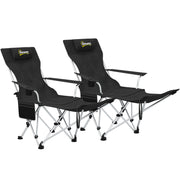 Set of 2 Folding Camping Chairs with Removable Footrest, Drink Holder, Headrest, Garden Chair, Supports 120kg, Lounger for Adults, Folding Chair, Beach Chair, Camping Chairs
