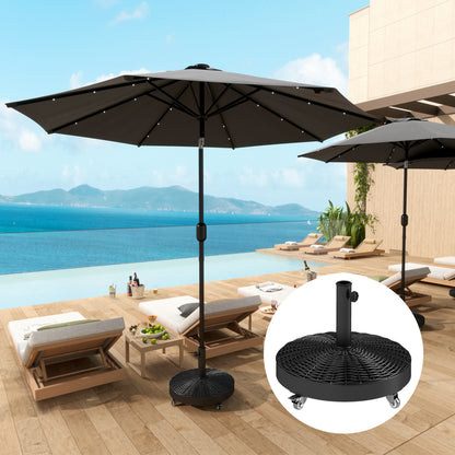 Round Umbrella Base Umbrella Stand with Wheels Umbrella Stand with 25 kg Cement Filling for Garden Terrace Black