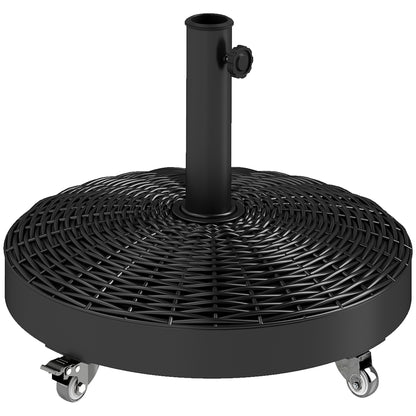 Round Umbrella Base Umbrella Stand with Wheels Umbrella Stand with 25 kg Cement Filling for Garden Terrace Black