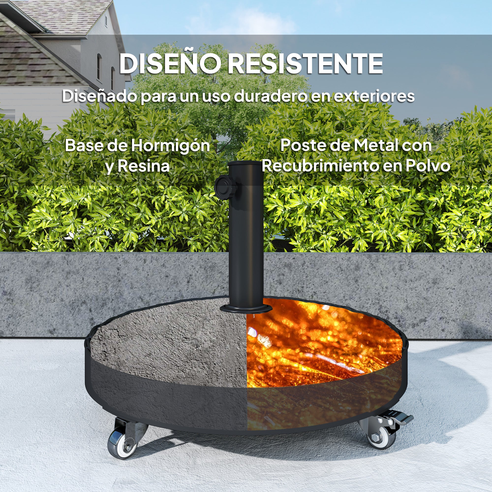 Round Umbrella Base Umbrella Stand with Wheels Umbrella Stand with 25 kg Cement Filling for Garden Terrace Black