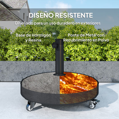 Round Umbrella Base Umbrella Stand with Wheels Umbrella Stand with 25 kg Cement Filling for Garden Terrace Black