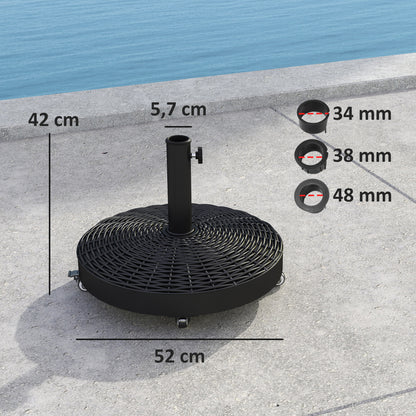 Round Umbrella Base Umbrella Stand with Wheels Umbrella Stand with 25 kg Cement Filling for Garden Terrace Black