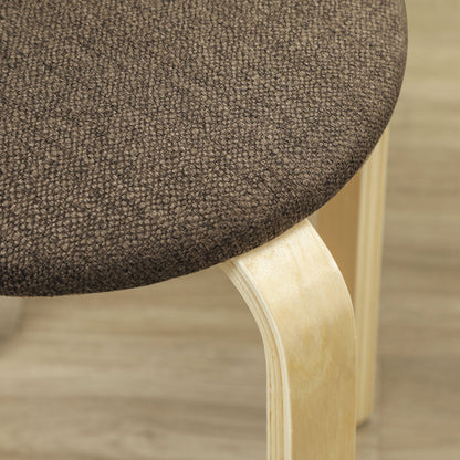 Set of 4 Stackable Round Wooden Stools with Padded Seat for Dining Room Bedroom Office Living Room Brown and Natural