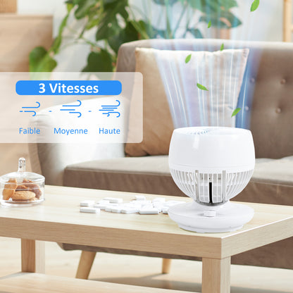Mini Table Fan, Powerful Silent 45W Fan, 3 Speeds, 70° Multi-Directional Oscillation, 90° Tilt, Air Circulation Fan for Bedroom, Living Room, White