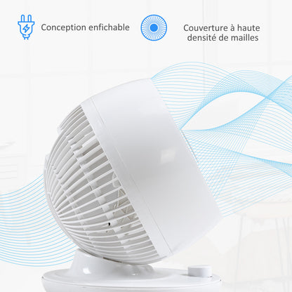 Mini Table Fan, Powerful Silent 45W Fan, 3 Speeds, 70° Multi-Directional Oscillation, 90° Tilt, Air Circulation Fan for Bedroom, Living Room, White