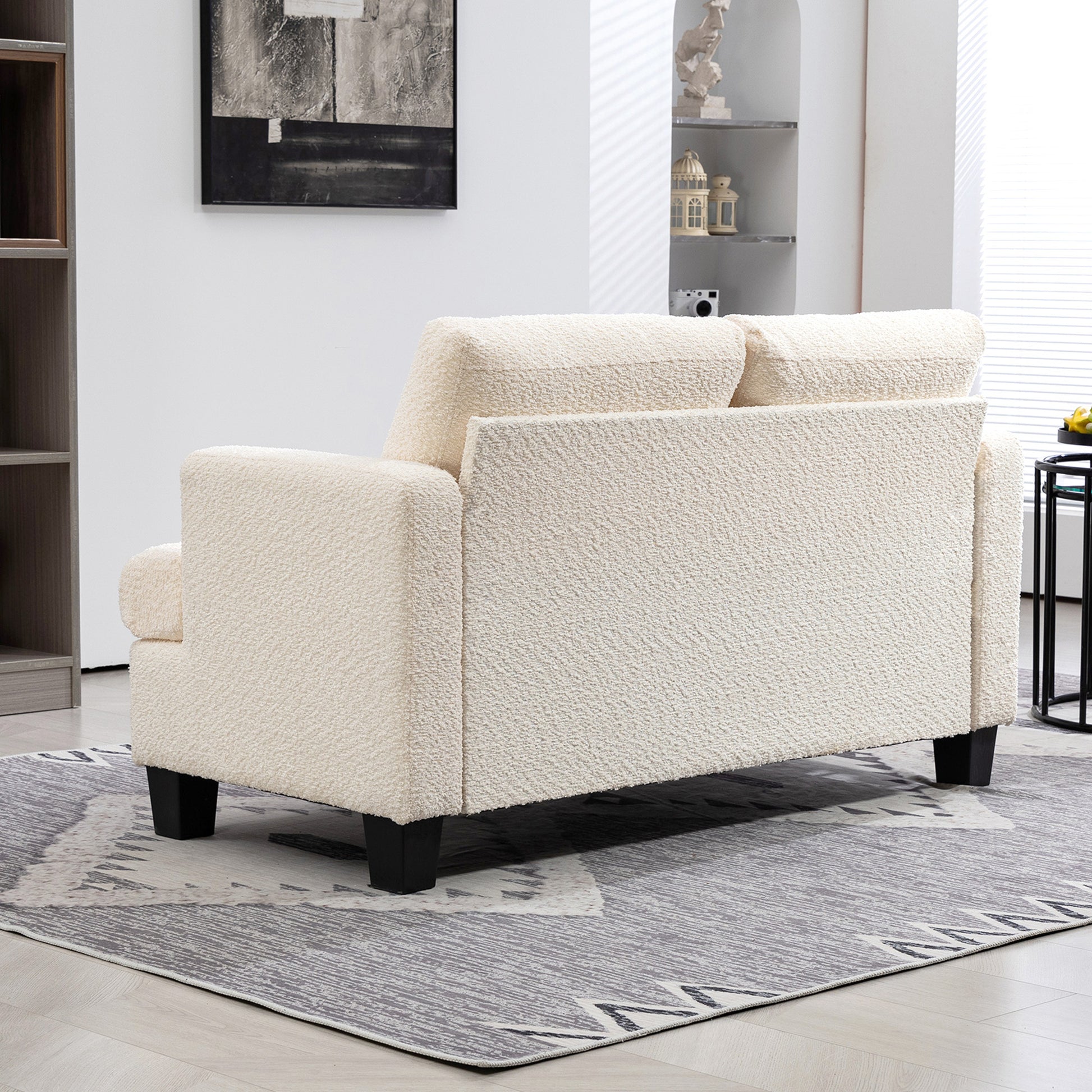2-Seater Modern Style Sofa 140 cm with Removable Back Cushions and Armrests, Mini Couch for Bedroom, Apartment, Small Space, Beige