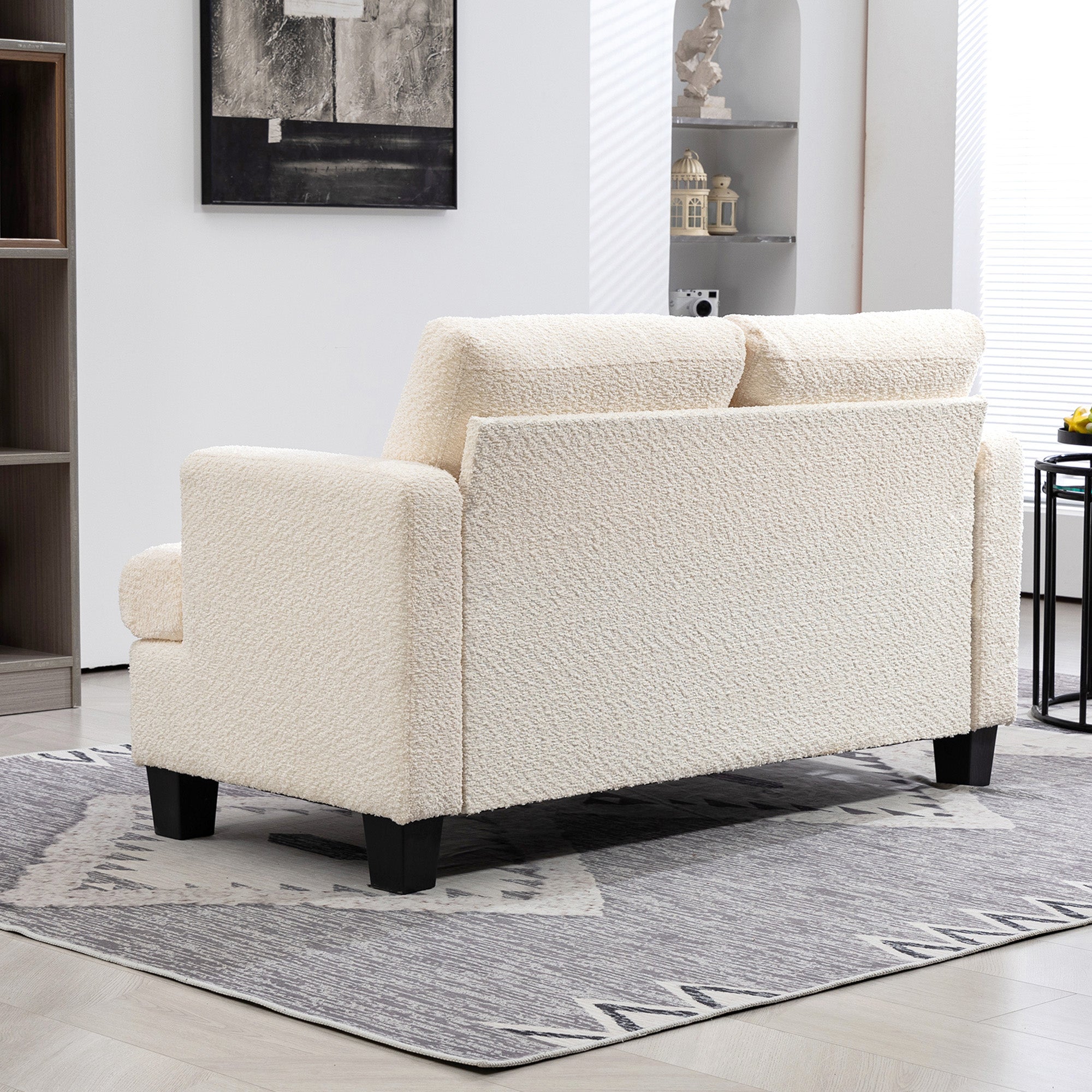 2-Seater Modern Style Sofa 140 cm with Removable Back Cushions and Armrests, Mini Couch for Bedroom, Apartment, Small Space, Beige