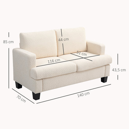 2-Seater Modern Style Sofa 140 cm with Removable Back Cushions and Armrests, Mini Couch for Bedroom, Apartment, Small Space, Beige