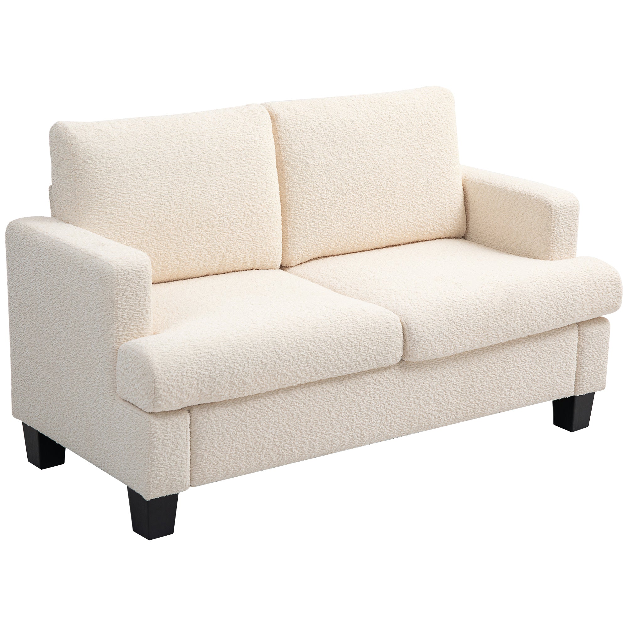 2-Seater Modern Style Sofa 140 cm with Removable Back Cushions and Armrests, Mini Couch for Bedroom, Apartment, Small Space, Beige