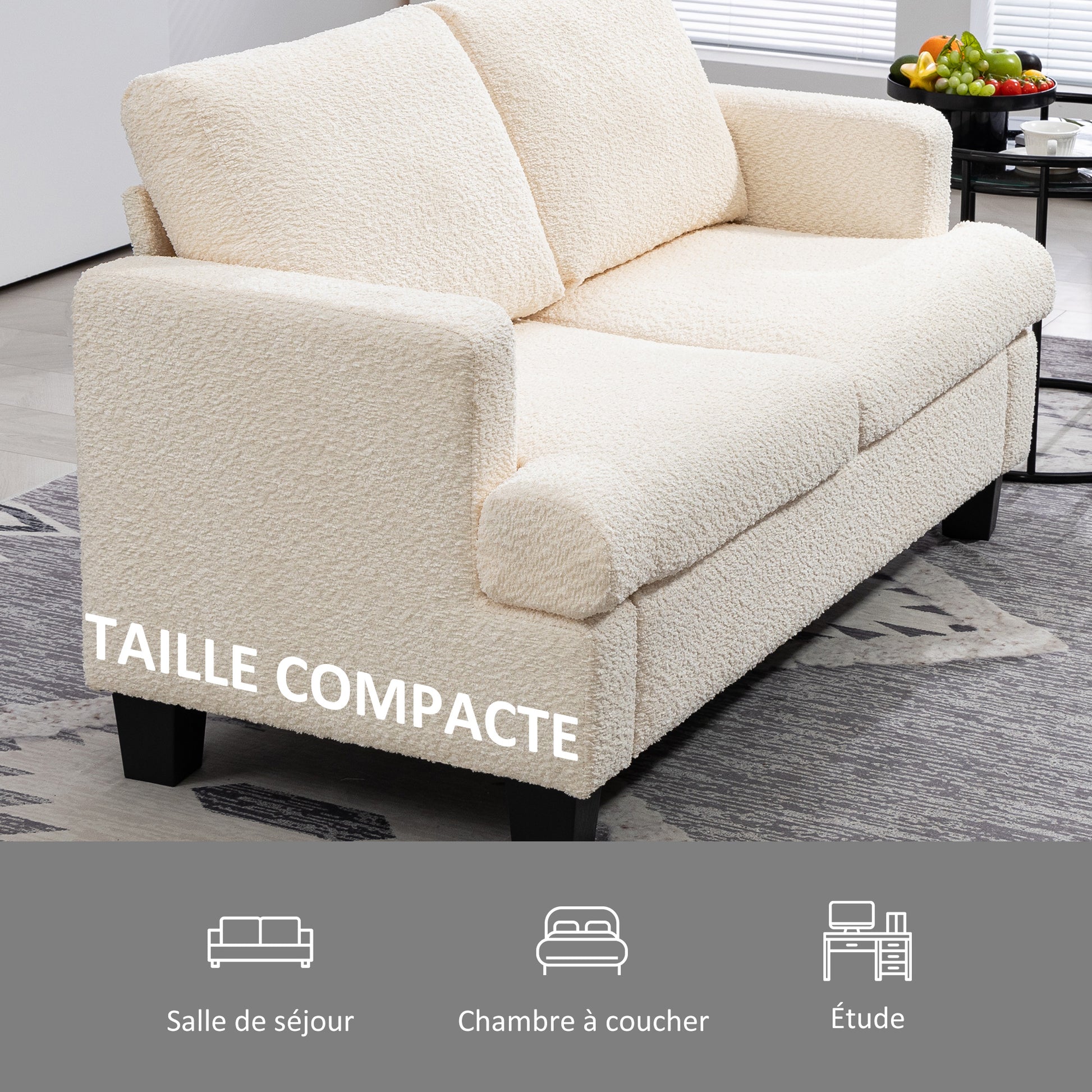 2-Seater Modern Style Sofa 140 cm with Removable Back Cushions and Armrests, Mini Couch for Bedroom, Apartment, Small Space, Beige