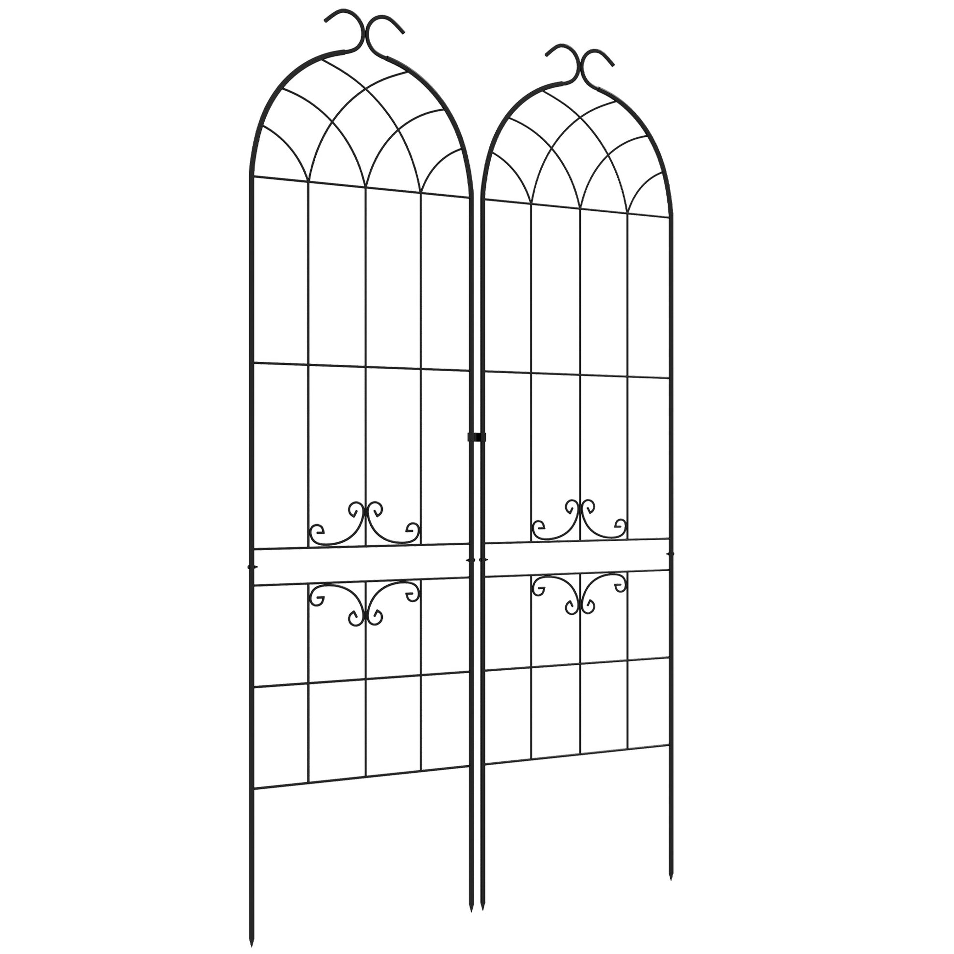 Set of 2 garden trellises, metal climbing plant support, 50W x 181H cm, black