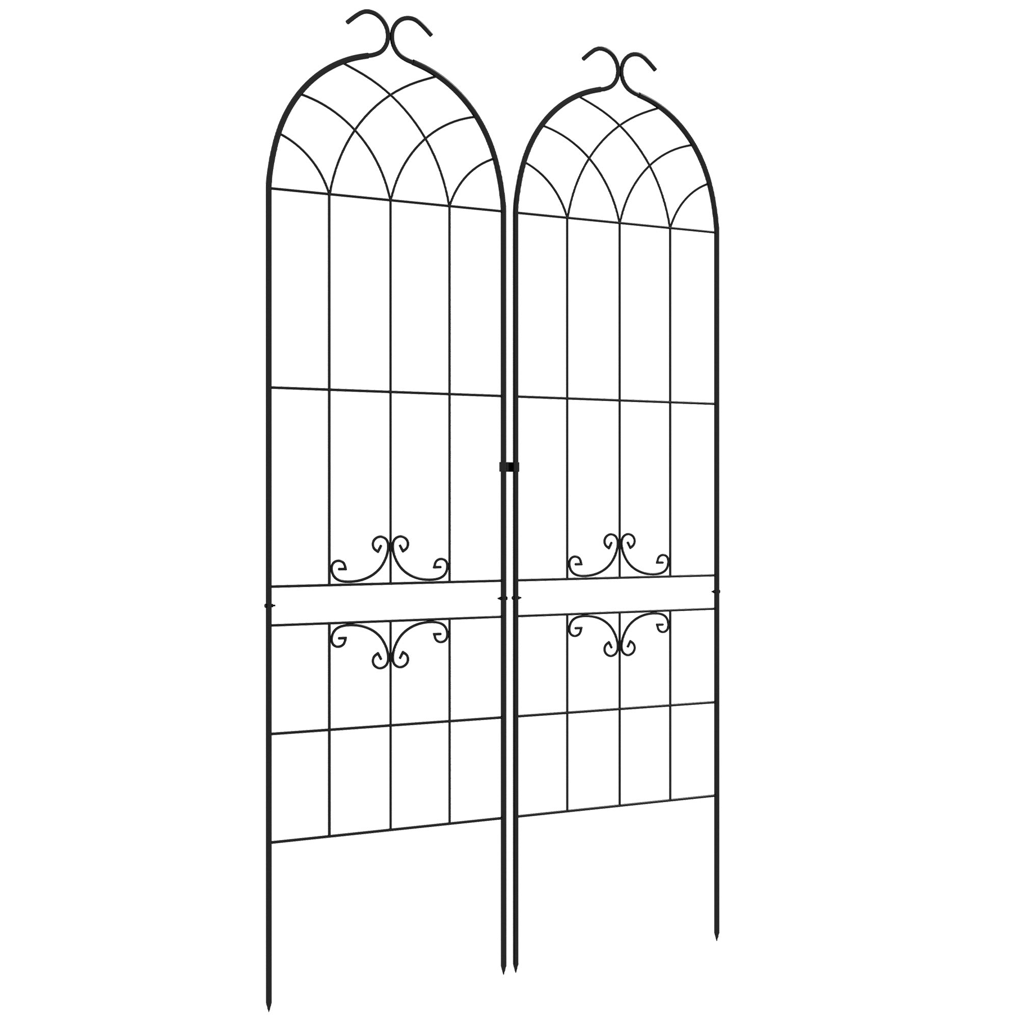 Set of 2 garden trellises, metal climbing plant support, 50W x 181H cm, black