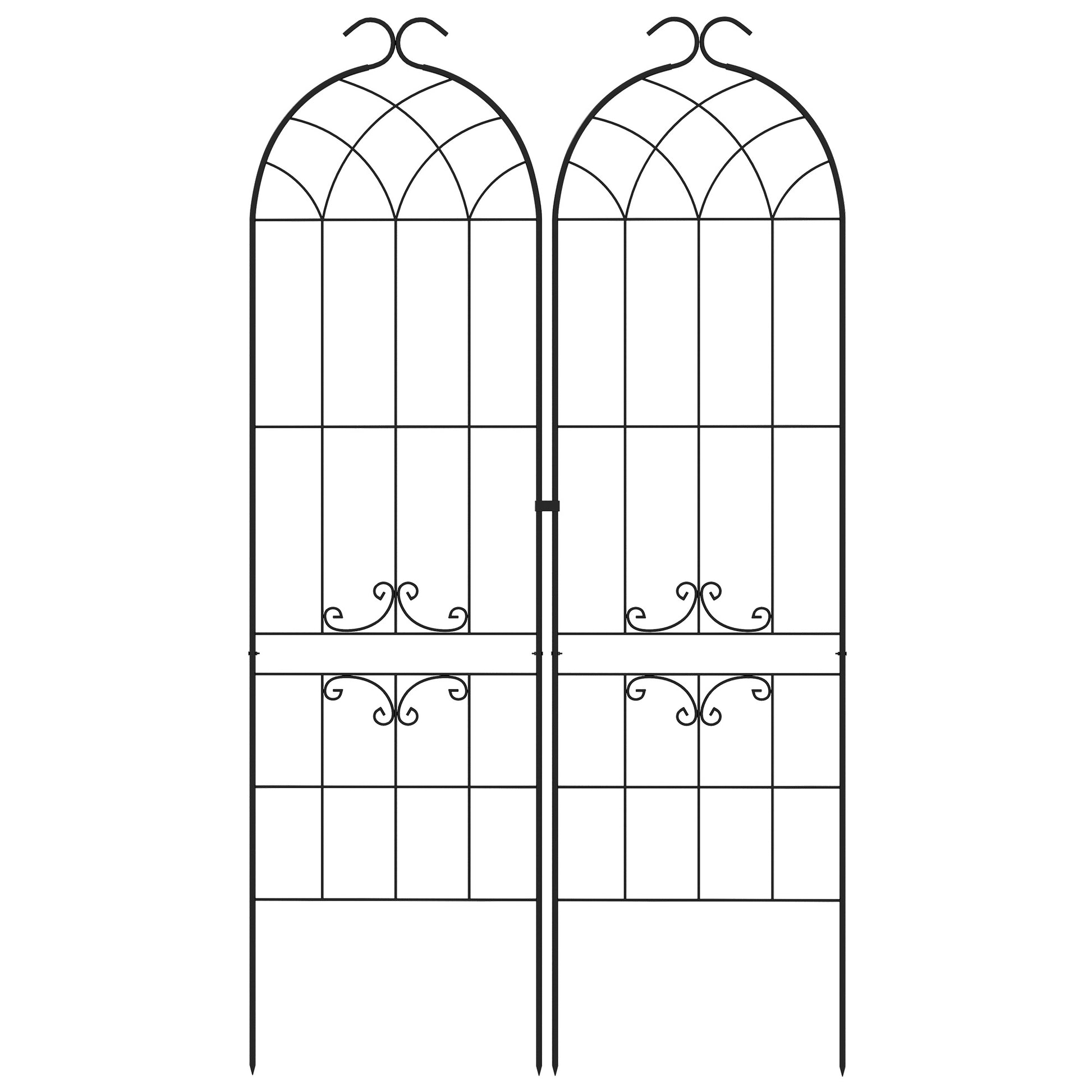 Set of 2 garden trellises, metal climbing plant support, 50W x 181H cm, black
