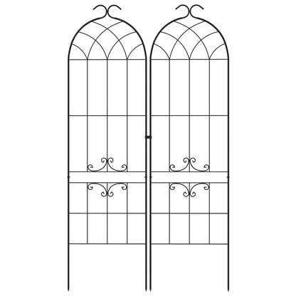Set of 2 garden trellises, metal climbing plant support, 50W x 181H cm, black