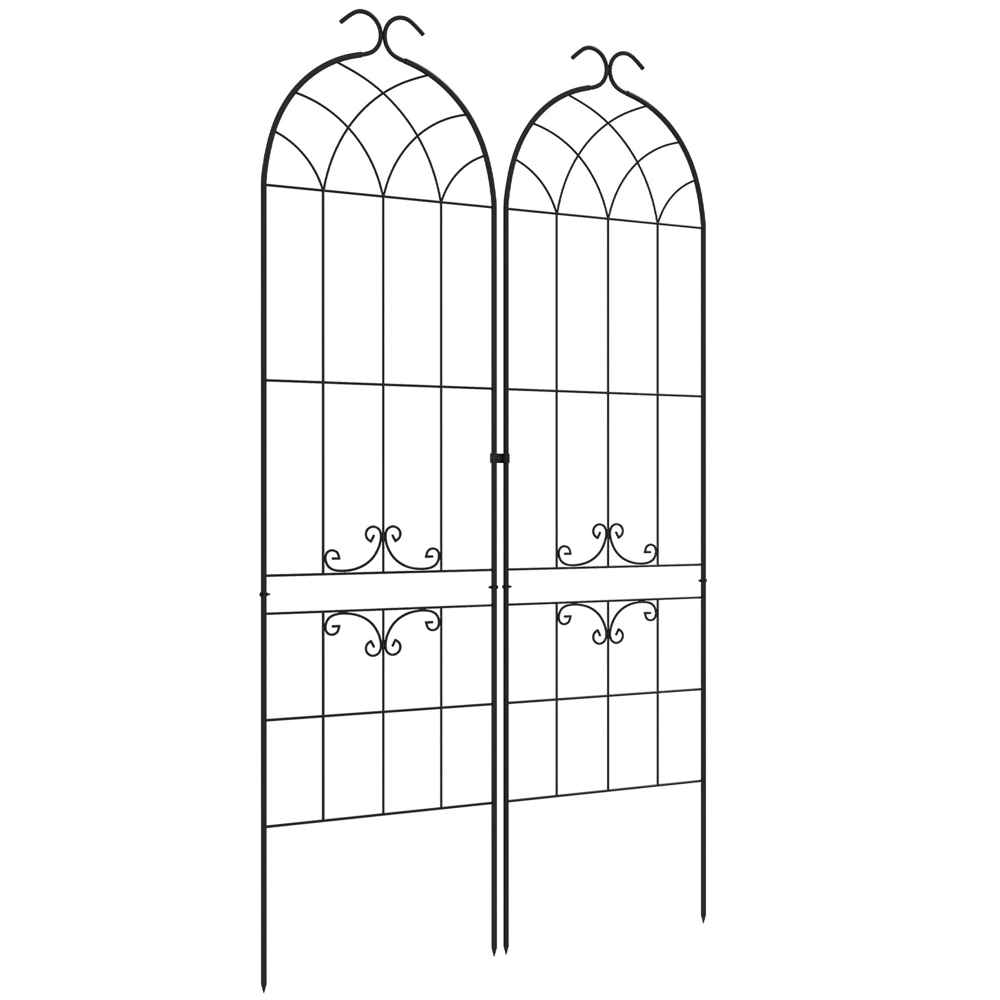 Set of 2 garden trellises, metal climbing plant support, 50W x 181H cm, black