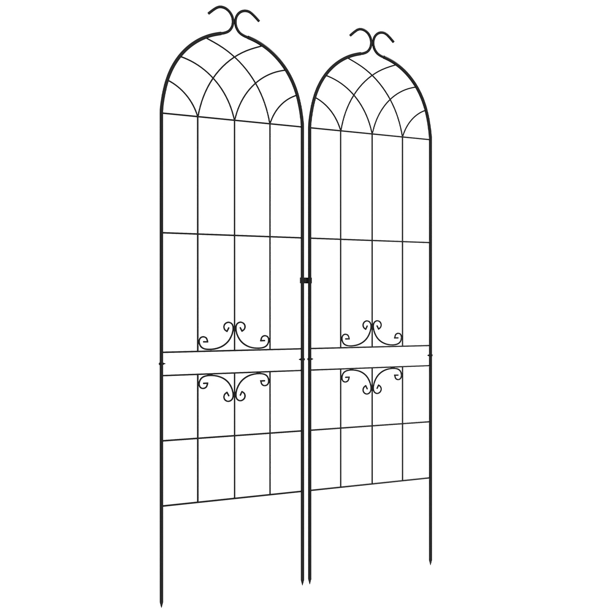 Set of 2 garden trellises, metal climbing plant support, 50W x 181H cm, black