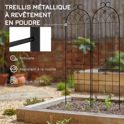 Set of 2 garden trellises, metal climbing plant support, 50W x 181H cm, black