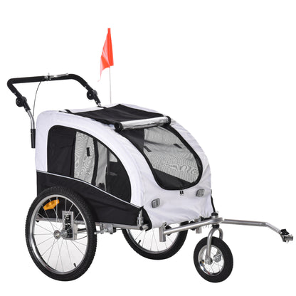 2-in-1 Dog Trailer Jogger Bike Trailer Dogs Dog Bike Trailer White+Black 155 x 83 x 108 cm