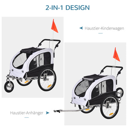 2-in-1 Dog Trailer Jogger Bike Trailer Dogs Dog Bike Trailer White+Black 155 x 83 x 108 cm