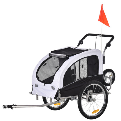 2-in-1 Dog Trailer Jogger Bike Trailer Dogs Dog Bike Trailer White+Black 155 x 83 x 108 cm