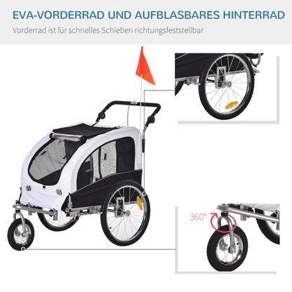 2-in-1 Dog Trailer Jogger Bike Trailer Dogs Dog Bike Trailer White+Black 155 x 83 x 108 cm