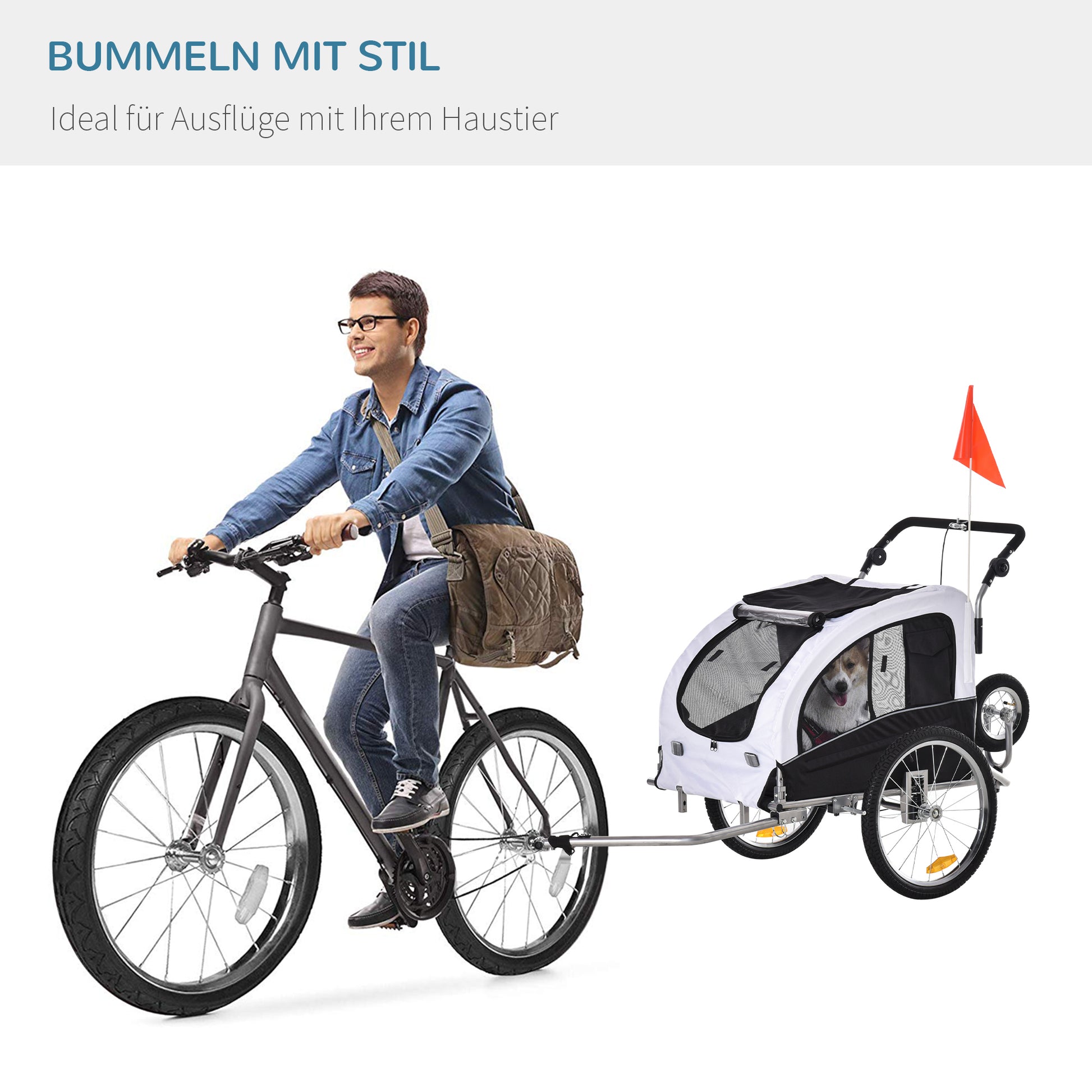 2-in-1 Dog Trailer Jogger Bike Trailer Dogs Dog Bike Trailer White+Black 155 x 83 x 108 cm