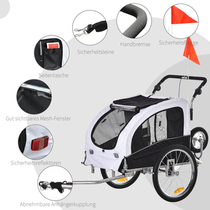 2-in-1 Dog Trailer Jogger Bike Trailer Dogs Dog Bike Trailer White+Black 155 x 83 x 108 cm