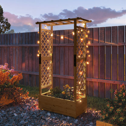 Raised Bed with Trellis & Hanging Roof — Wooden Planter Box with Climbing Support and Drainage Holes, for Garden & Balcony, 110 × 44 × 181 cm (43.3 × 17.3 × 71.3 in)
