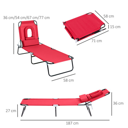 Folding Sun Lounger Reclining 4 Positions Chaise Longue 3 Cushions Provided Red