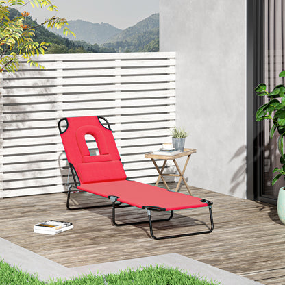 Folding Sun Lounger Reclining 4 Positions Chaise Longue 3 Cushions Provided Red