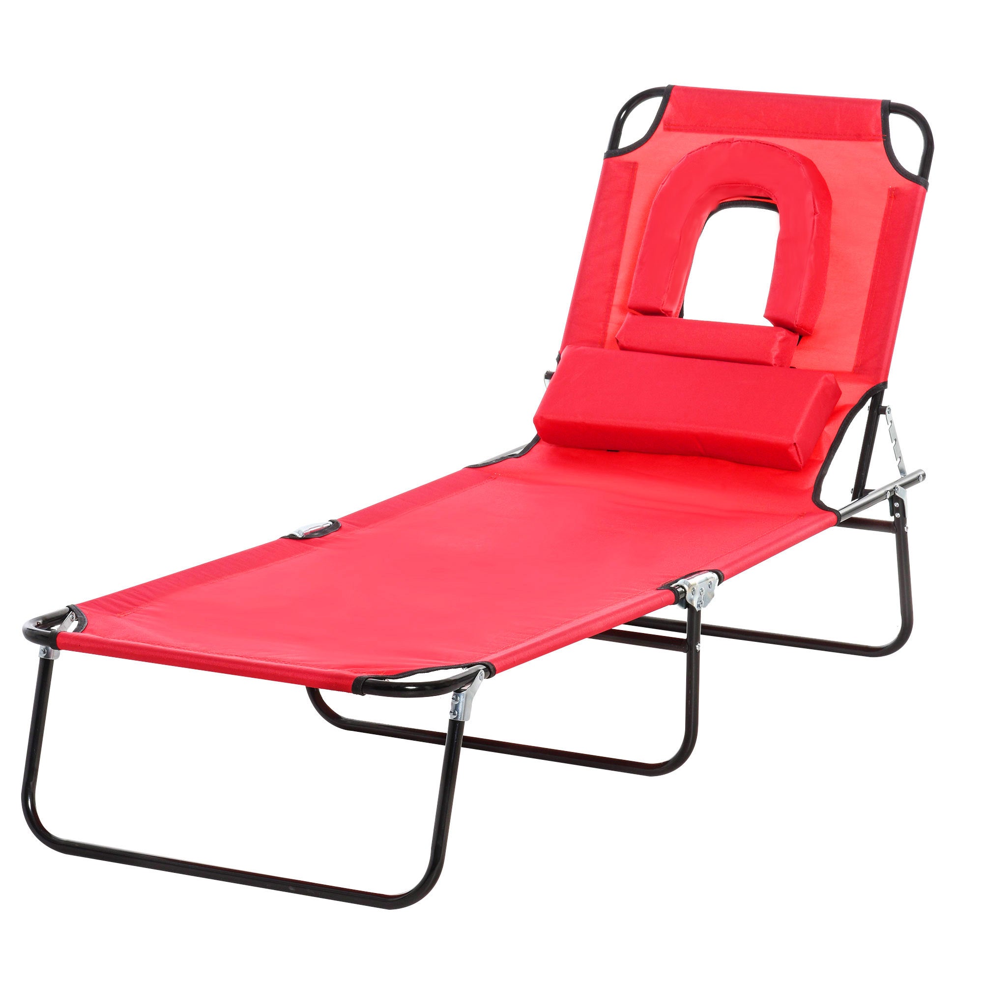 Folding Sun Lounger Reclining 4 Positions Chaise Longue 3 Cushions Provided Red