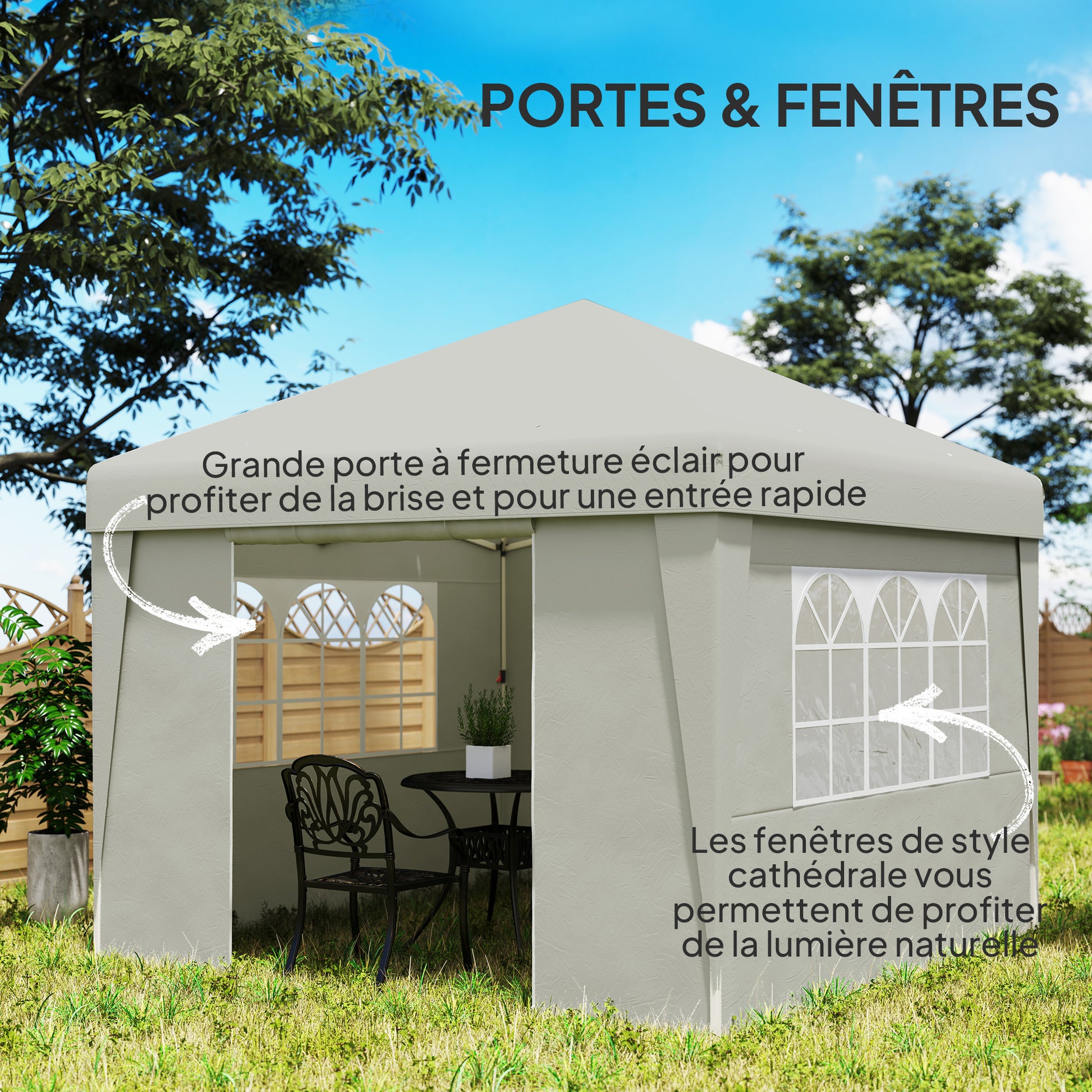 Pop-up Folding Garden Gazebo Canopy Event Tent 3 x 3m Anti-UV 30+ with Windows Side Panels Carry Bag Cream