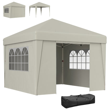 Pop-up Folding Garden Gazebo Canopy Event Tent 3 x 3m Anti-UV 30+ with Windows Side Panels Carry Bag Cream