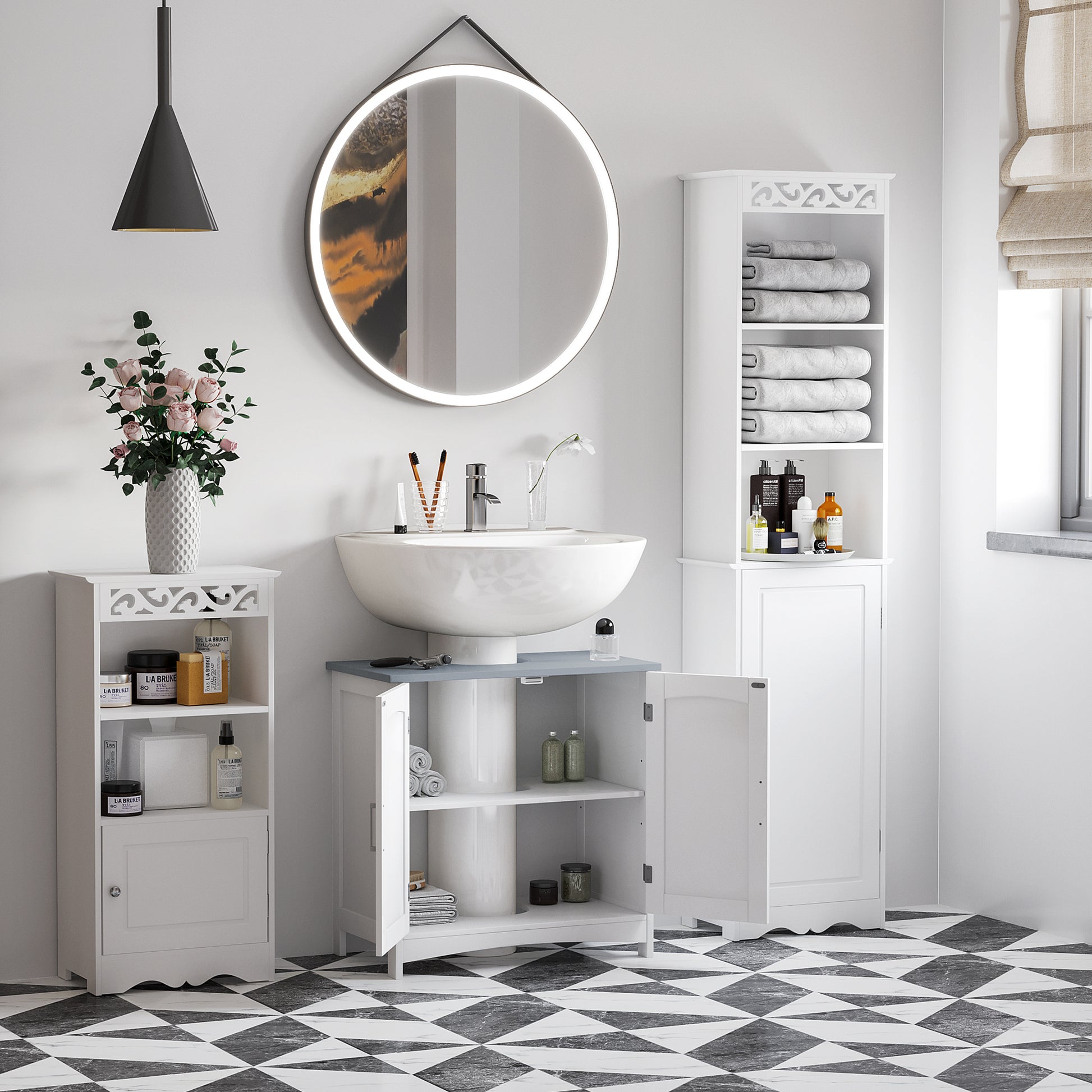 Bathroom Vanity Unit Under Sink Cabinet with Double Doors, Adjustable Shelf, 60 x 33 x 60 cm, White