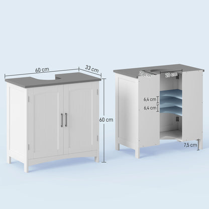 Bathroom Vanity Unit Under Sink Cabinet with Double Doors, Adjustable Shelf, 60 x 33 x 60 cm, White