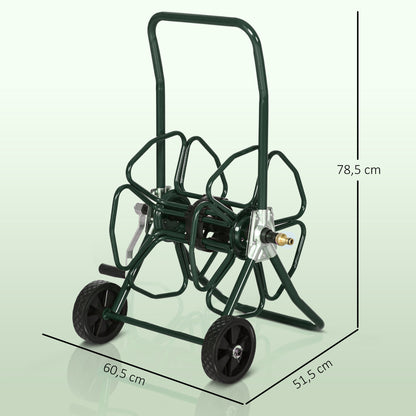 Hose Reel Cart with Wheels, 30m of Ø16mm Hose, Hose Reel Cart, Non-slip Handle, Metal, Green
