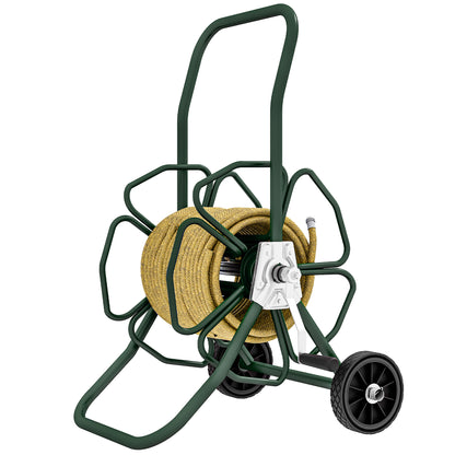 Hose Reel Cart with Wheels, 30m of Ø16mm Hose, Hose Reel Cart, Non-slip Handle, Metal, Green