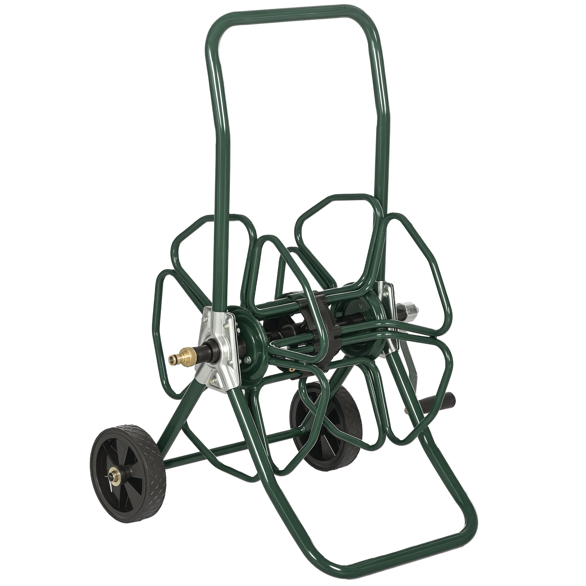 Hose Reel Cart with Wheels, 30m of Ø16mm Hose, Hose Reel Cart, Non-slip Handle, Metal, Green