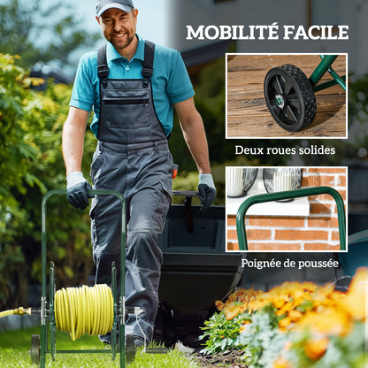 Hose Reel Cart with Wheels, 30m of Ø16mm Hose, Hose Reel Cart, Non-slip Handle, Metal, Green