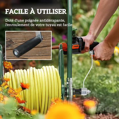 Hose Reel Cart with Wheels, 30m of Ø16mm Hose, Hose Reel Cart, Non-slip Handle, Metal, Green