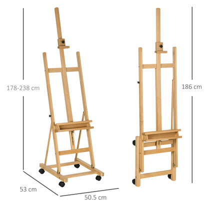 Easel Studio Easel with Wheels Height Adjustable Canvas Stand with Holder for Art Painting, Beech Wood for Canvases up to 118cm Height