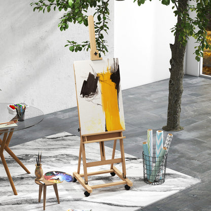 Easel Studio Easel with Wheels Height Adjustable Canvas Stand with Holder for Art Painting, Beech Wood for Canvases up to 118cm Height