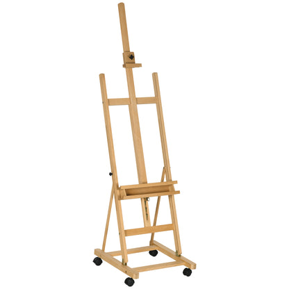 Easel Studio Easel with Wheels Height Adjustable Canvas Stand with Holder for Art Painting, Beech Wood for Canvases up to 118cm Height