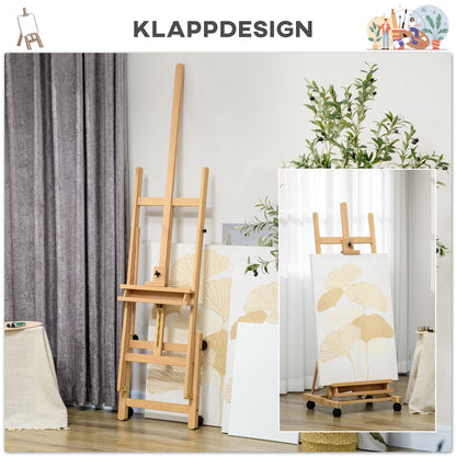 Easel Studio Easel with Wheels Height Adjustable Canvas Stand with Holder for Art Painting, Beech Wood for Canvases up to 118cm Height