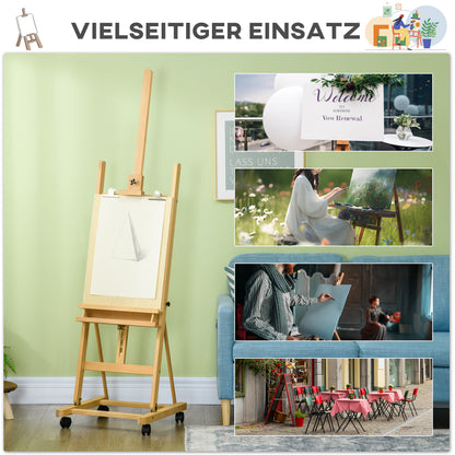 Easel Studio Easel with Wheels Height Adjustable Canvas Stand with Holder for Art Painting, Beech Wood for Canvases up to 118cm Height