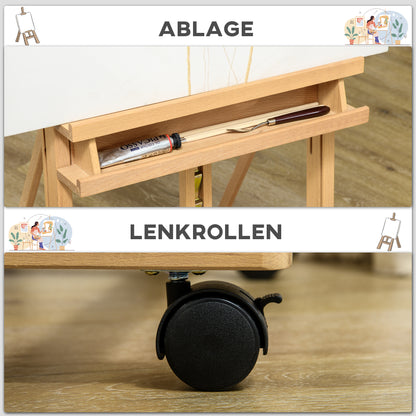 Easel Studio Easel with Wheels Height Adjustable Canvas Stand with Holder for Art Painting, Beech Wood for Canvases up to 118cm Height