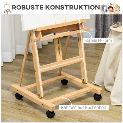 Easel Studio Easel with Wheels Height Adjustable Canvas Stand with Holder for Art Painting, Beech Wood for Canvases up to 118cm Height
