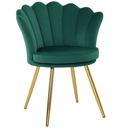 Shell Chair Velvet Dressing Table Chair Lounge Chair with Golden Metal Legs for Living Room Bedroom and Dining Room 67L x 64W x 77H cm Green
