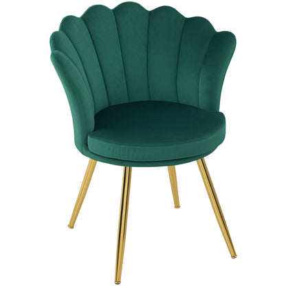 Shell Chair Velvet Dressing Table Chair Lounge Chair with Golden Metal Legs for Living Room Bedroom and Dining Room 67L x 64W x 77H cm Green